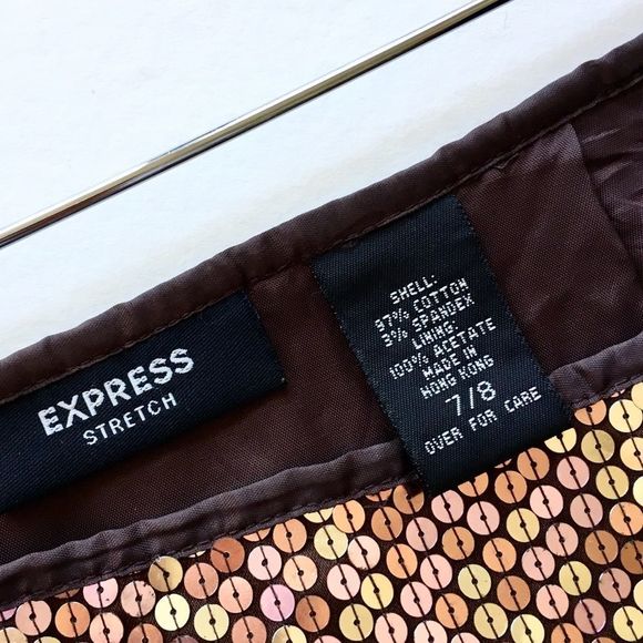 EXPRESS Brown & Pinky-Gold Sequined Mini Skirt 7/8 - Picture 7 of 7